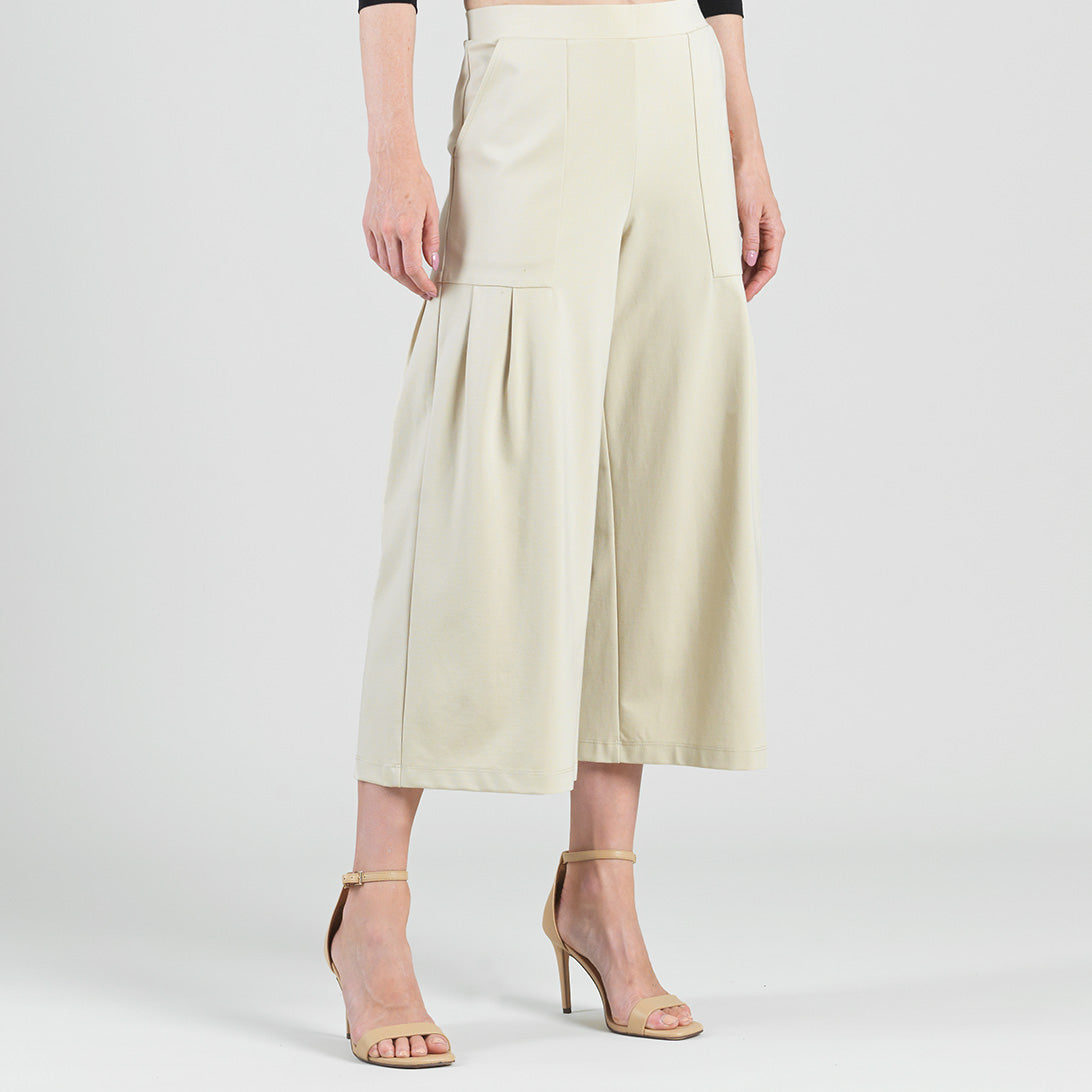 Rayon-Ponte Knit - Pleated Gaucho Pocket Pant - Khaki - Final Sale | Clara Sunwoo
