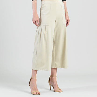 Rayon-Ponte Knit - Pleated Gaucho Pocket Pant - Khaki - Final Sale | Clara Sunwoo