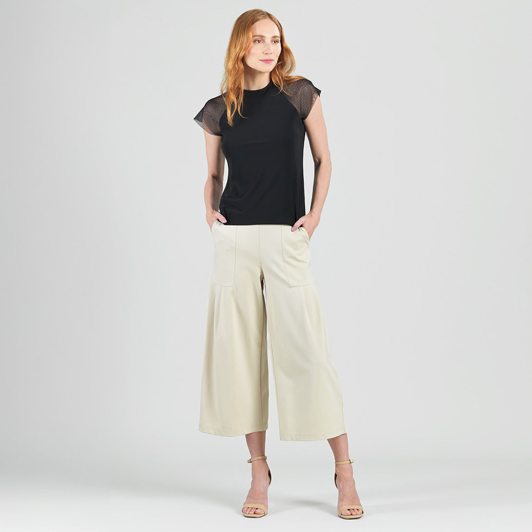 Rayon-Ponte Knit - Pleated Gaucho Pocket Pant - Khaki - Final Sale | Clara Sunwoo