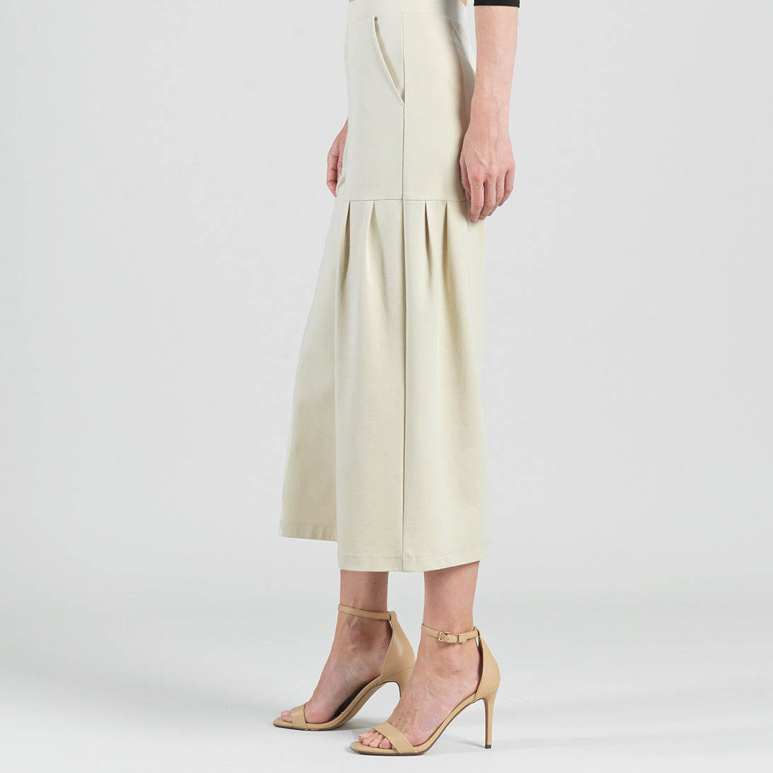 Rayon-Ponte Knit - Pleated Gaucho Pocket Pant - Khaki - Final Sale | Clara Sunwoo