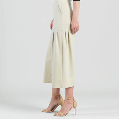 Rayon-Ponte Knit - Pleated Gaucho Pocket Pant - Khaki - Final Sale | Clara Sunwoo
