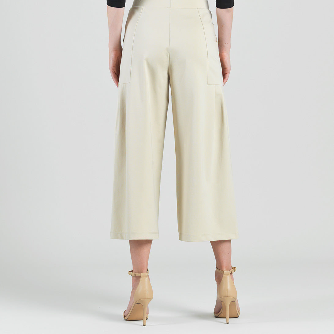 Rayon-Ponte Knit - Pleated Gaucho Pocket Pant - Khaki - Final Sale | Clara Sunwoo