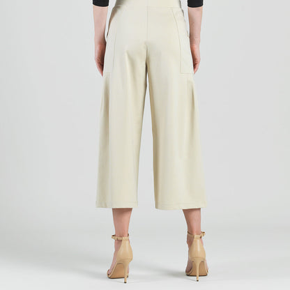 Rayon-Ponte Knit - Pleated Gaucho Pocket Pant - Khaki - Final Sale | Clara Sunwoo