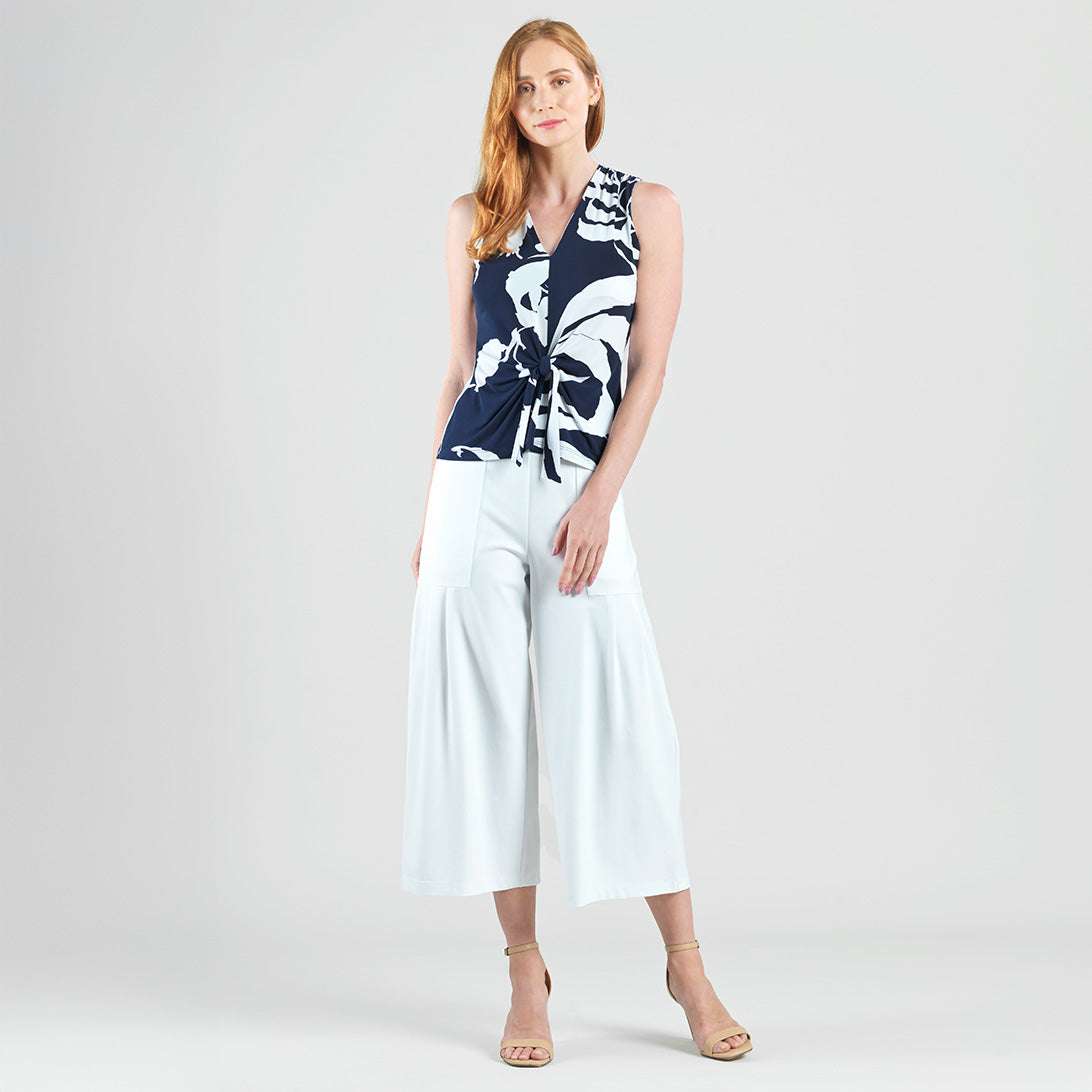 Sleeveless V-Neck Center Front Tie Top - Abstract Branch - Final Sale | Clara Sunwoo