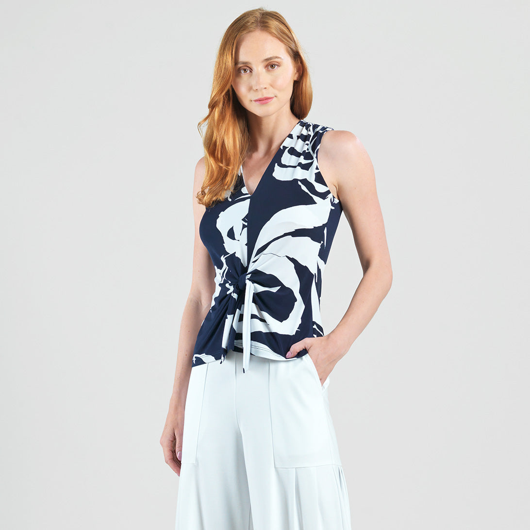 Sleeveless V-Neck Center Front Tie Top - Abstract Branch - Final Sale | Clara Sunwoo