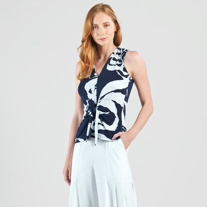 Sleeveless V-Neck Center Front Tie Top - Abstract Branch - Final Sale | Clara Sunwoo