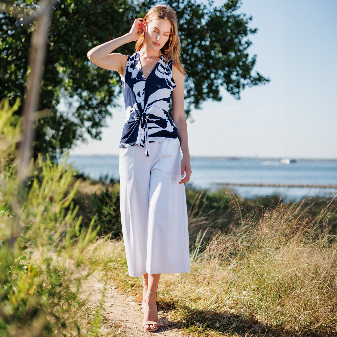 Sleeveless V-Neck Center Front Tie Top - Abstract Branch - Final Sale | Clara Sunwoo