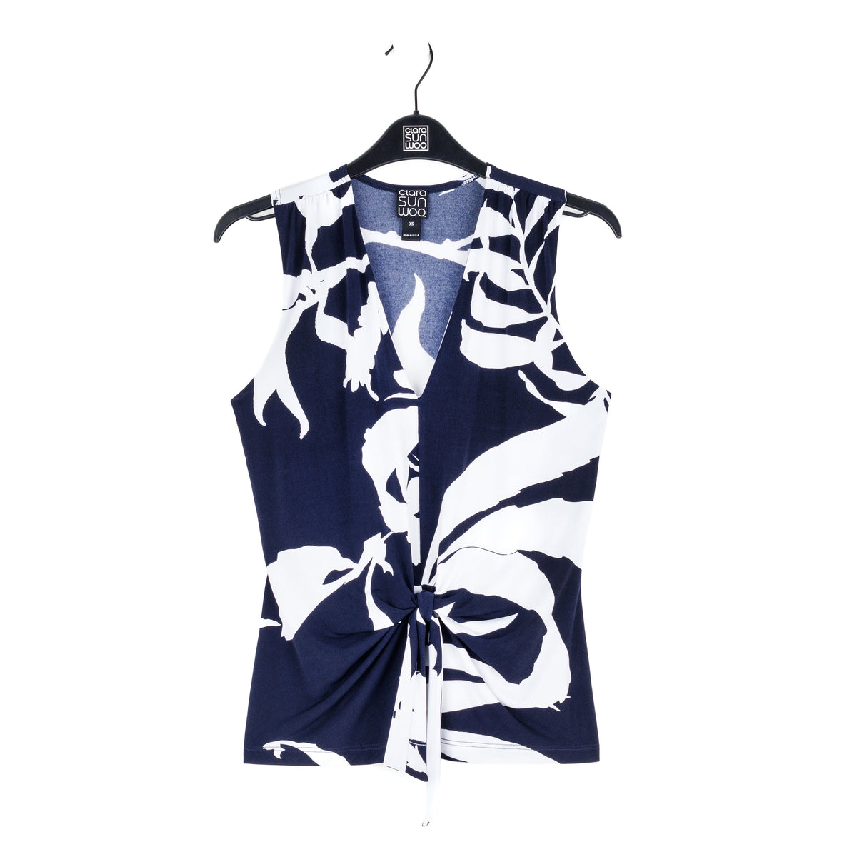 Sleeveless V-Neck Center Front Tie Top - Abstract Branch - Final Sale | Clara Sunwoo