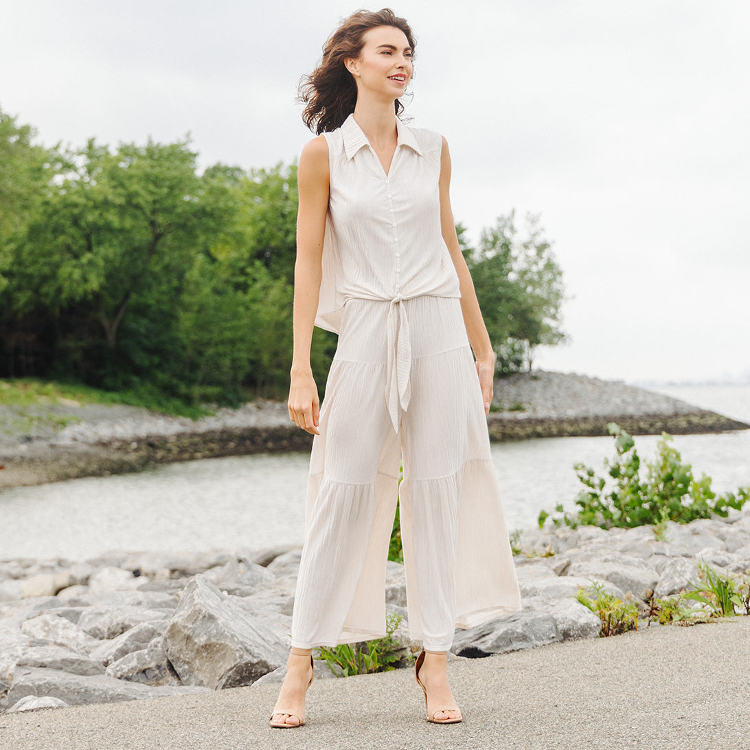 Soft Pleat Knit - Tiered Skirt-Pant - Ivory - Final Sale! | Clara Sunwoo