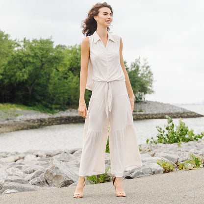 Soft Pleat Knit - Tiered Skirt-Pant - Ivory - Final Sale! | Clara Sunwoo