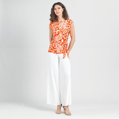 Butter Knit - Cap Sleeve Side Tie Top - Paisley Lotus Coral - Final Sale | Clara Sunwoo