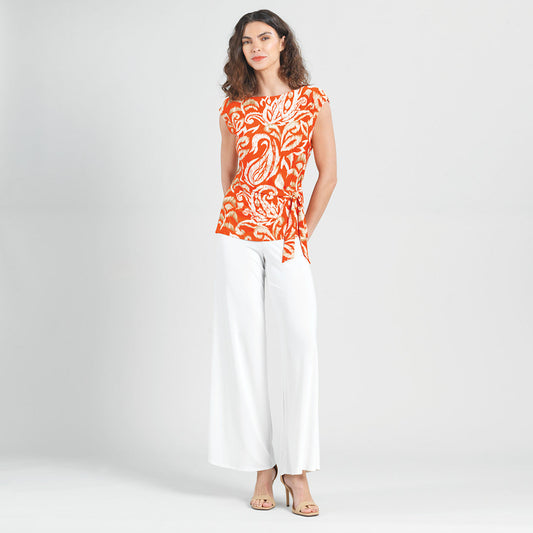 Butter Knit - Cap Sleeve Side Tie Top - Paisley Lotus Coral - Final Sale | Clara Sunwoo