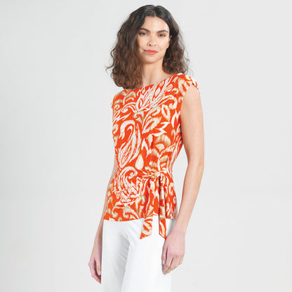 Butter Knit - Cap Sleeve Side Tie Top - Paisley Lotus Coral - Final Sale | Clara Sunwoo