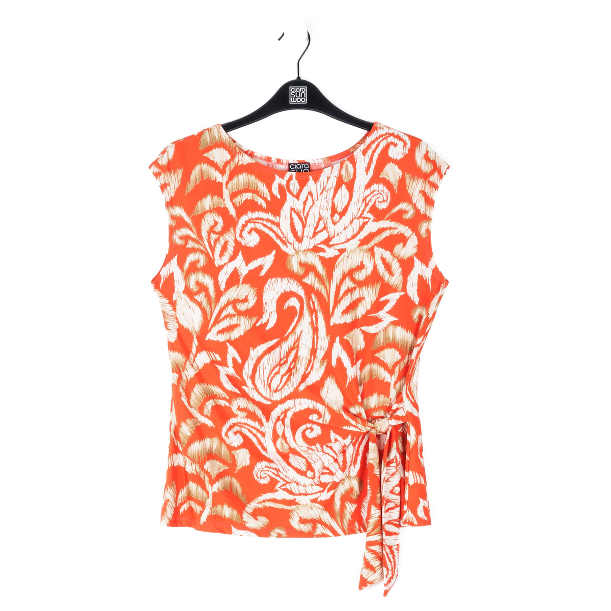 Butter Knit - Cap Sleeve Side Tie Top - Paisley Lotus Coral - Final Sale | Clara Sunwoo