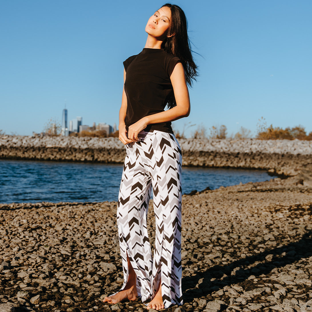 Kick Front High Slit Pant - Chevron Stripe - Final Sale! | Clara Sunwoo