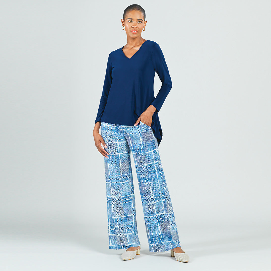 Textured Wide Leg Pocket Pant - Denim Plaid - Final Sale! | Clara Sunwoo