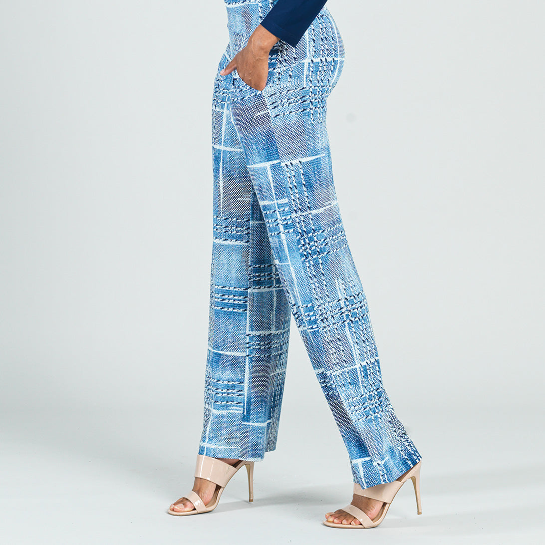 Textured Wide Leg Pocket Pant - Denim Plaid - Final Sale! | Clara Sunwoo