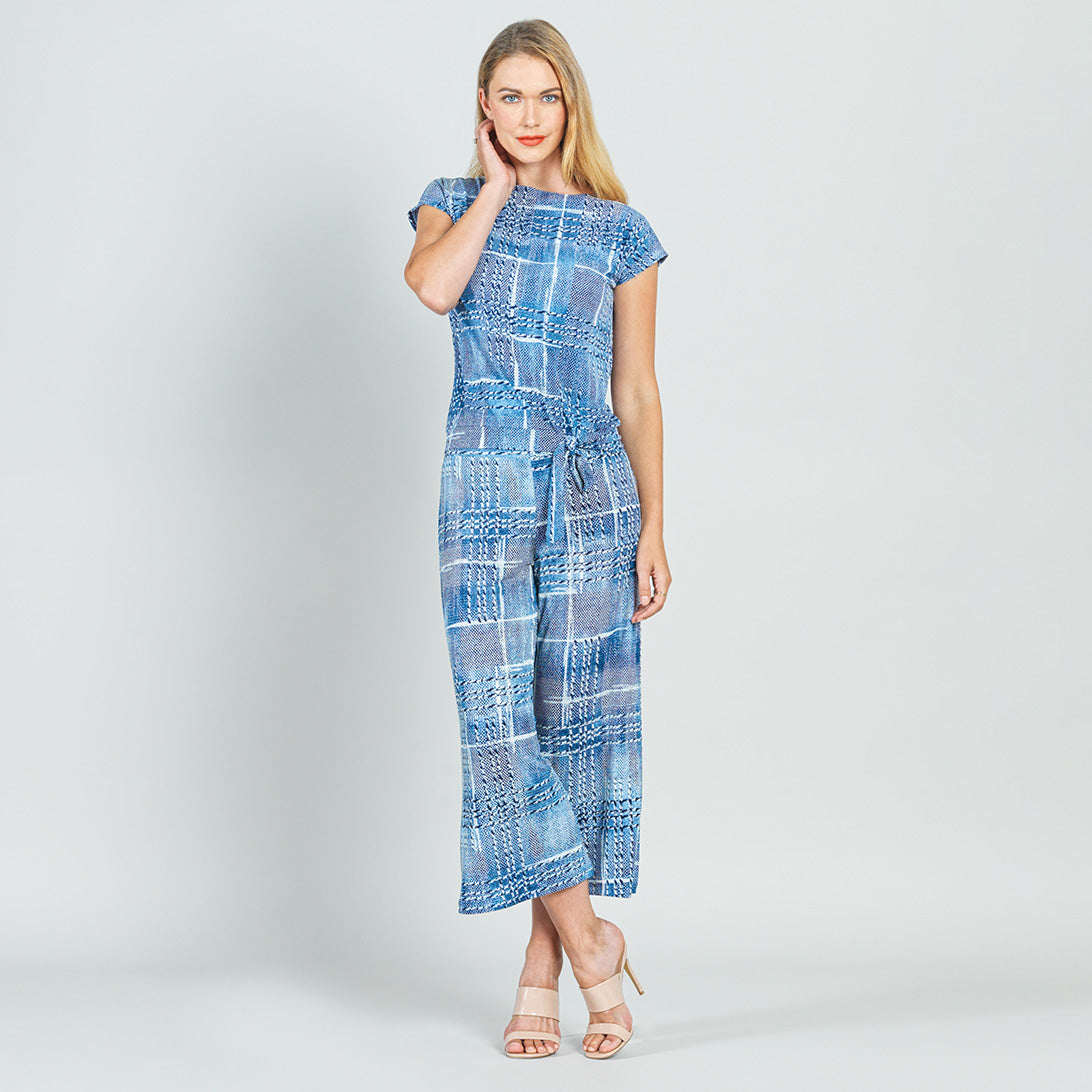 Textured Cap Sleeve Tie Hem Top - Denim Plaid - Final Sale | Clara Sunwoo
