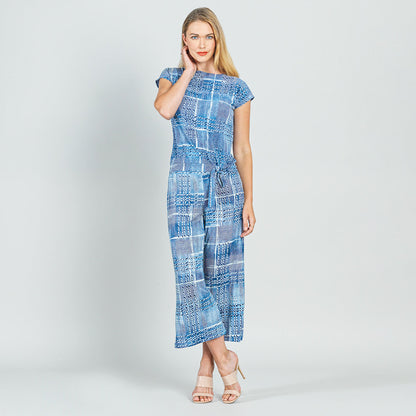 Textured Cap Sleeve Tie Hem Top - Denim Plaid - Final Sale | Clara Sunwoo