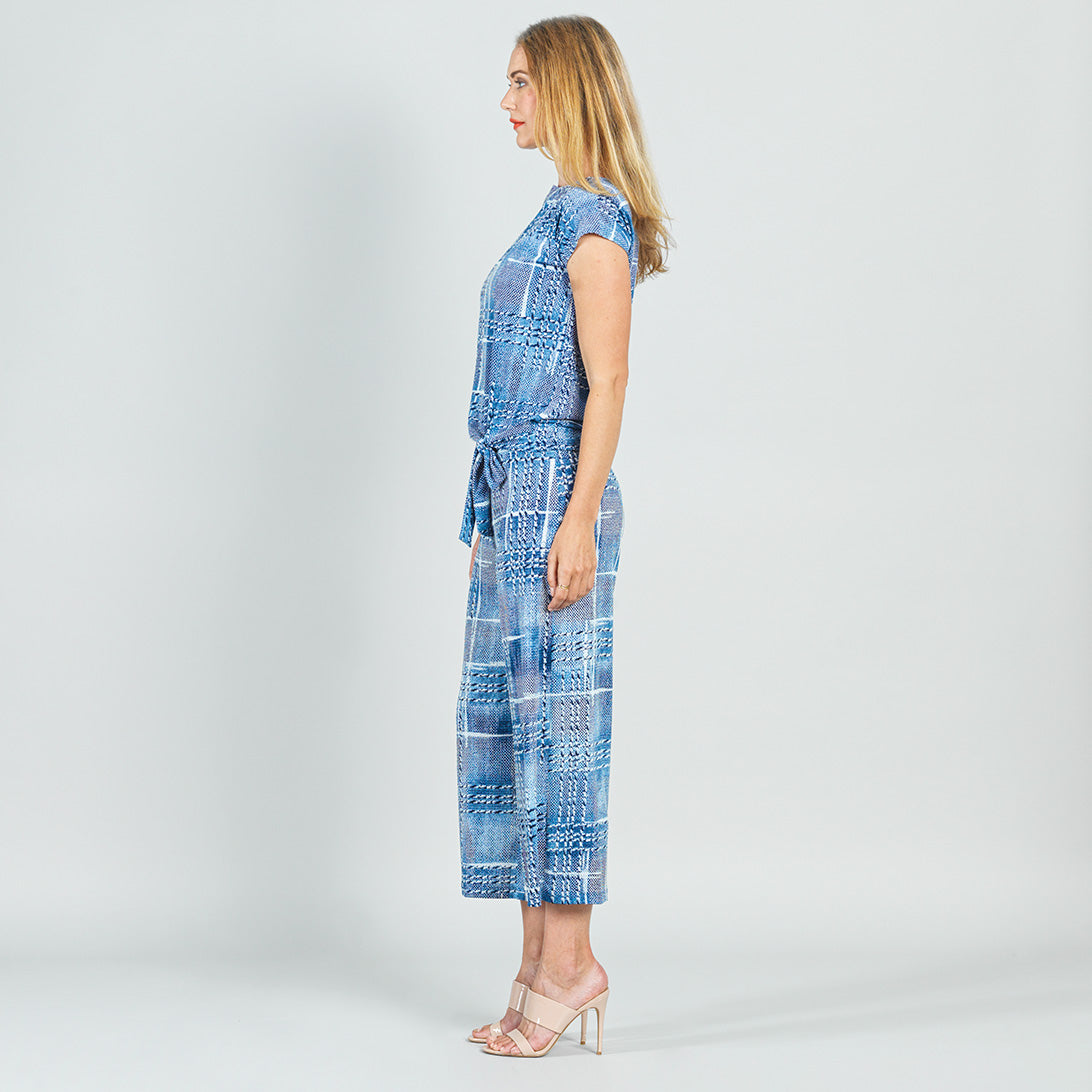 Textured Cap Sleeve Tie Hem Top - Denim Plaid - Final Sale | Clara Sunwoo