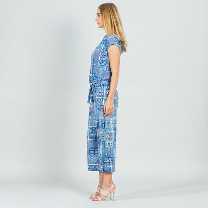Textured Cap Sleeve Tie Hem Top - Denim Plaid - Final Sale | Clara Sunwoo