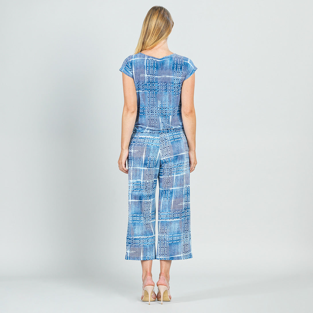 Textured Cap Sleeve Tie Hem Top - Denim Plaid - Final Sale | Clara Sunwoo