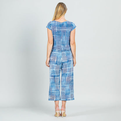Textured Cap Sleeve Tie Hem Top - Denim Plaid - Final Sale | Clara Sunwoo