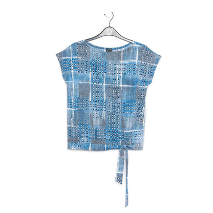 Textured Cap Sleeve Tie Hem Top - Denim Plaid - Final Sale | Clara Sunwoo