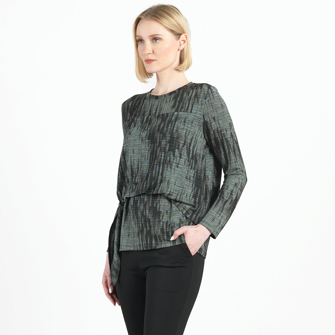 Crinkle Pleat - Blouson Overlay Side Tie Detail Top - Water Ripple-Olive - Final Sale! | Clara Sunwoo