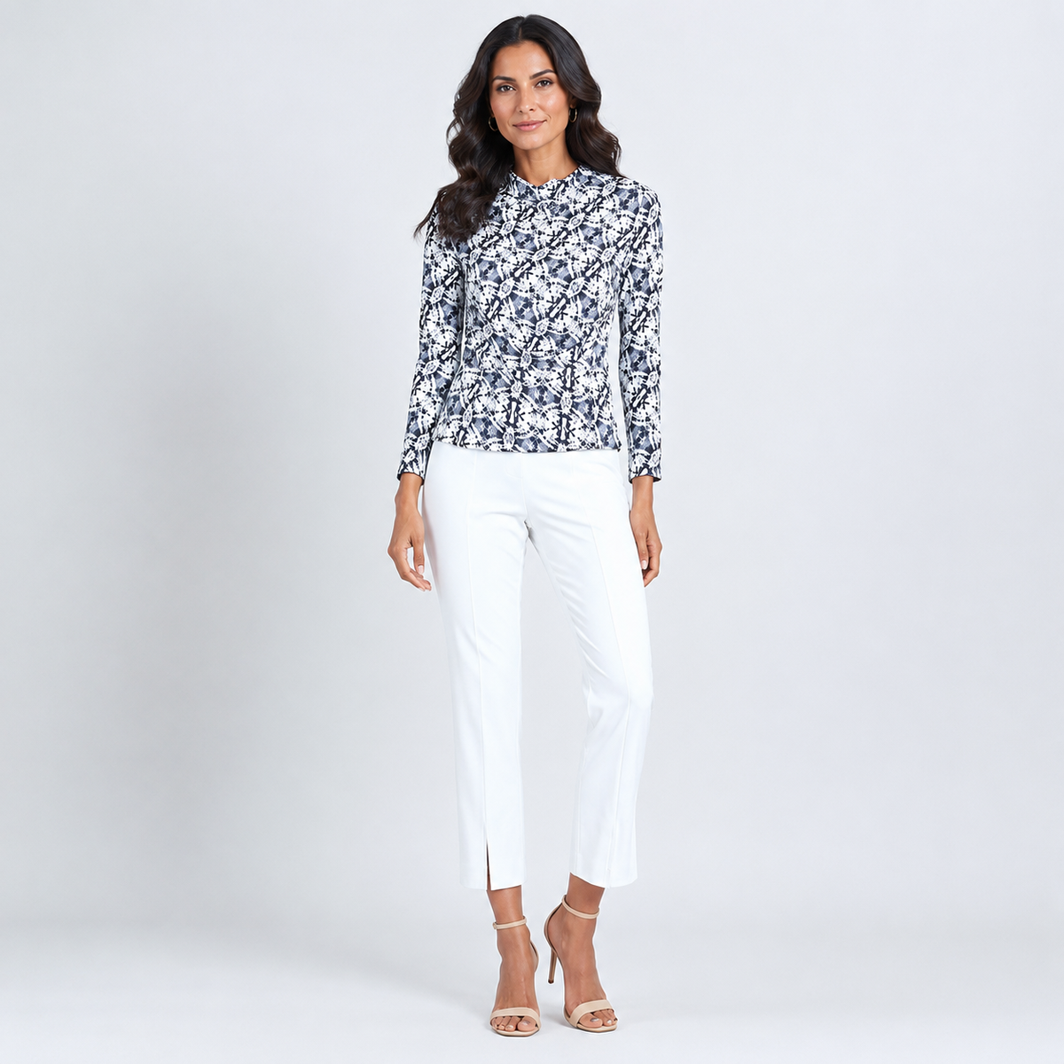 Textured Draped Neck Side Ruched Top - Circle Emblem - Final Sale! | Clara Sunwoo