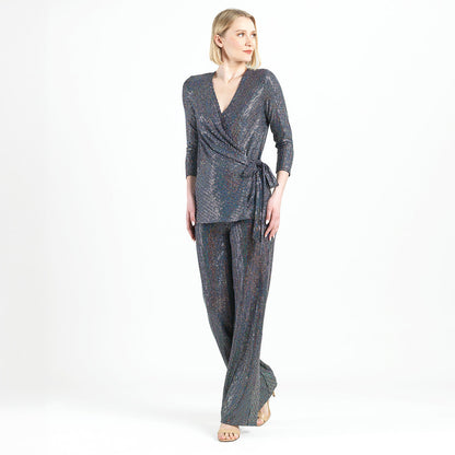 Shimmer Sequin - Faux Wrap Side Tie Tunic - Silver Pinstripe - Finale Sale | Clara Sunwoo