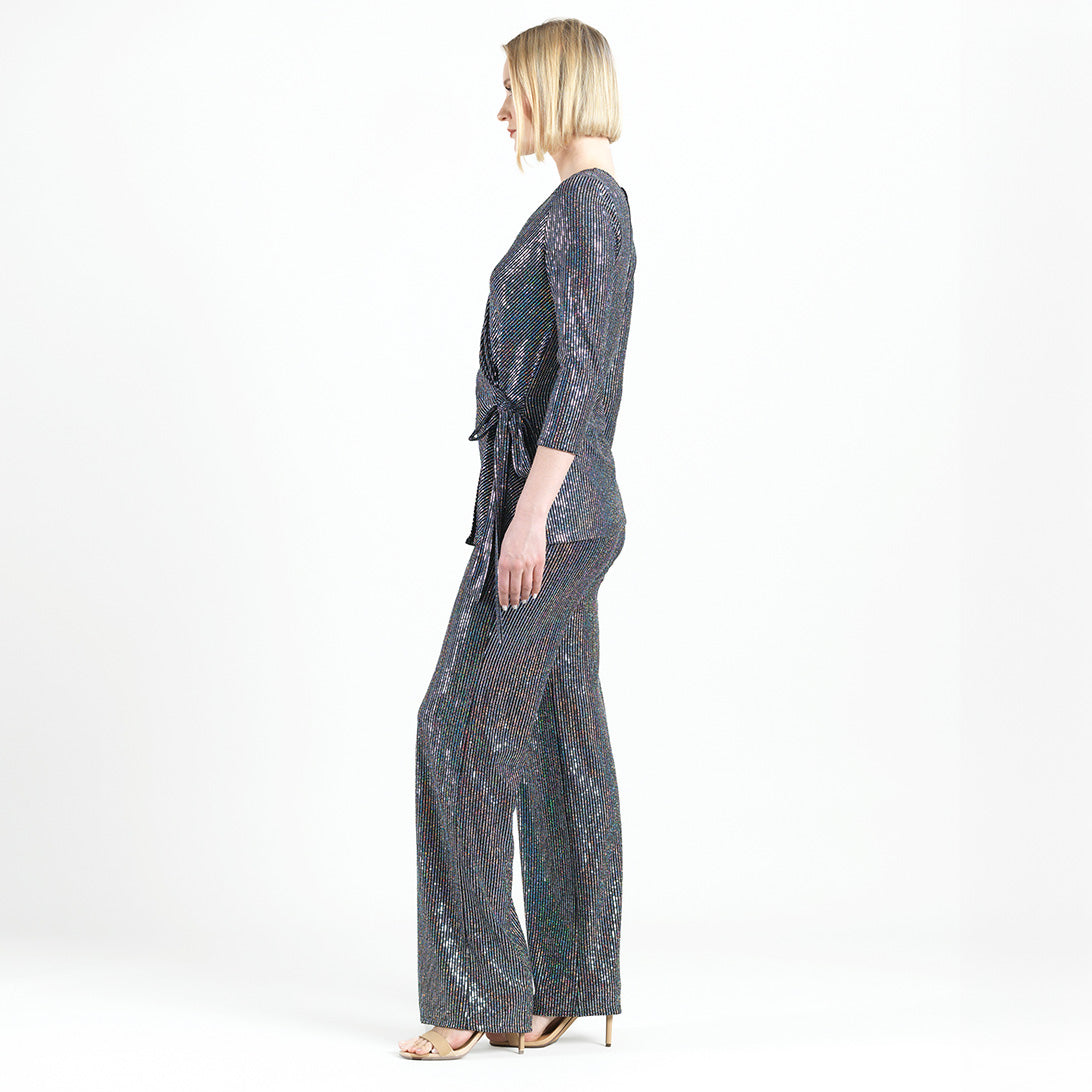 Shimmer Sequin - Faux Wrap Side Tie Tunic - Silver Pinstripe - Finale Sale | Clara Sunwoo