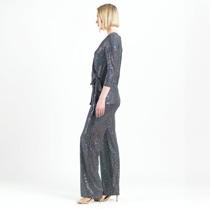 Shimmer Sequin - Faux Wrap Side Tie Tunic - Silver Pinstripe - Finale Sale | Clara Sunwoo