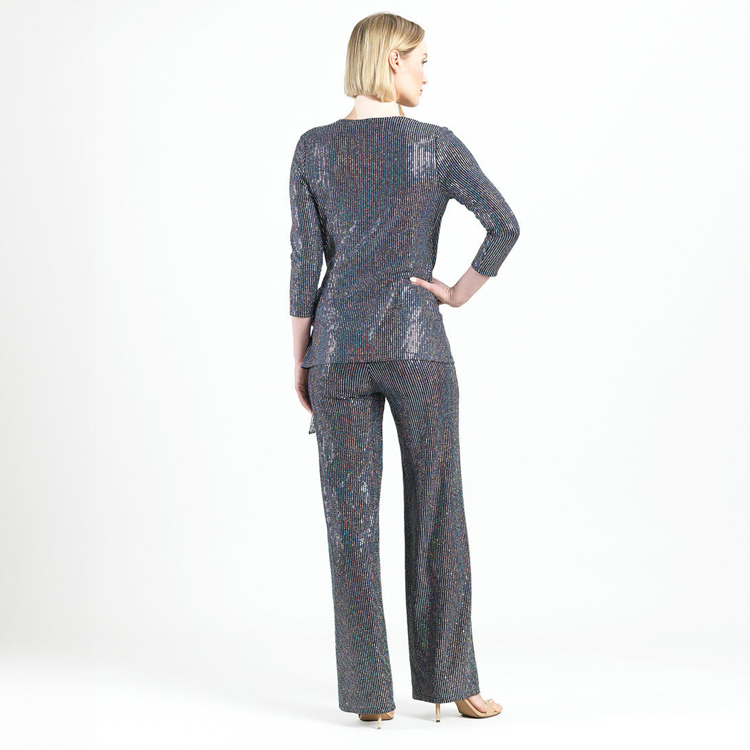 Shimmer Sequin - Faux Wrap Side Tie Tunic - Silver Pinstripe - Finale Sale | Clara Sunwoo