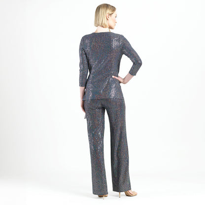 Shimmer Sequin - Faux Wrap Side Tie Tunic - Silver Pinstripe - Finale Sale | Clara Sunwoo