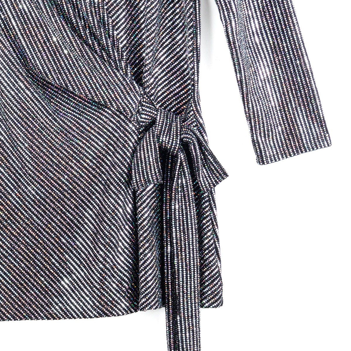 Shimmer Sequin - Faux Wrap Side Tie Tunic - Silver Pinstripe - Finale Sale | Clara Sunwoo
