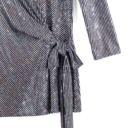 Shimmer Sequin - Faux Wrap Side Tie Tunic - Silver Pinstripe - Finale Sale | Clara Sunwoo