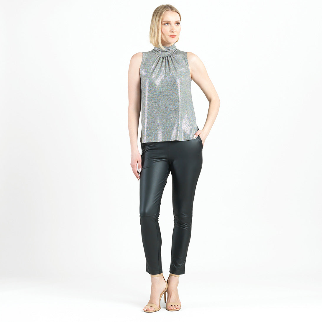 Glimmer Lamé - Sleeveless Pleated Detail Tank - Silver - Final Sale! | Clara Sunwoo