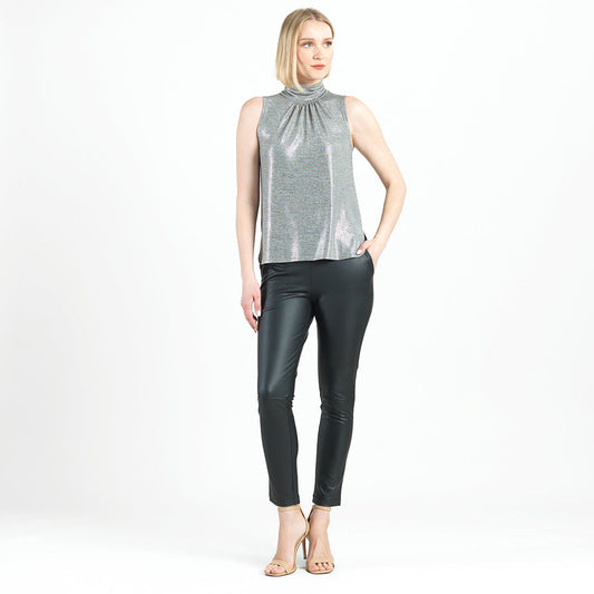 Glimmer Lamé - Sleeveless Pleated Detail Tank - Silver - Final Sale! | Clara Sunwoo