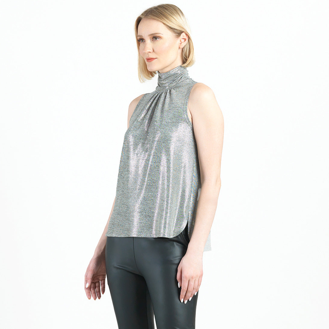 Glimmer Lamé - Sleeveless Pleated Detail Tank - Silver - Final Sale! | Clara Sunwoo