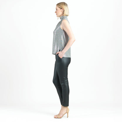 Glimmer Lamé - Sleeveless Pleated Detail Tank - Silver - Final Sale! | Clara Sunwoo