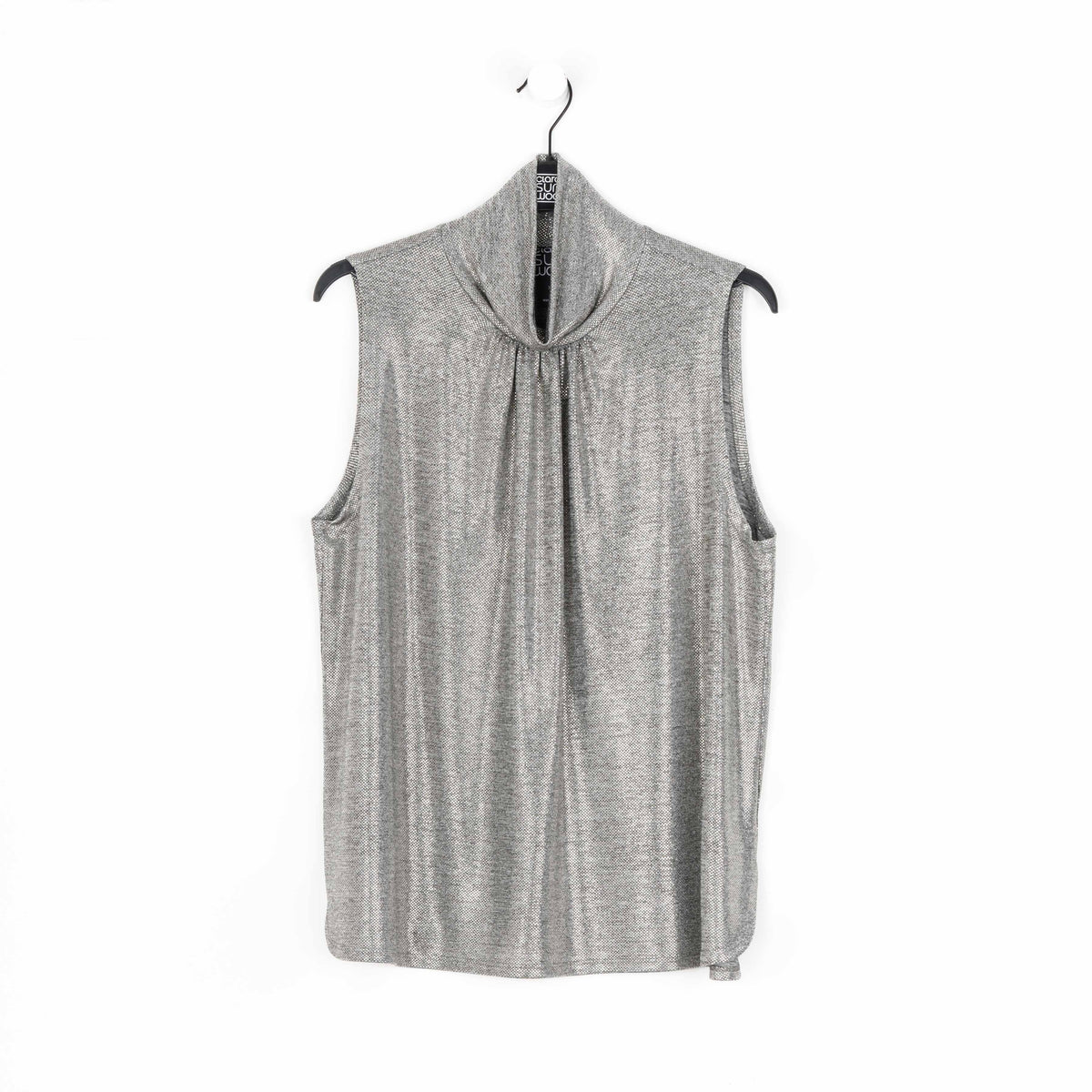 Glimmer Lamé - Sleeveless Pleated Detail Tank - Silver - Final Sale! | Clara Sunwoo