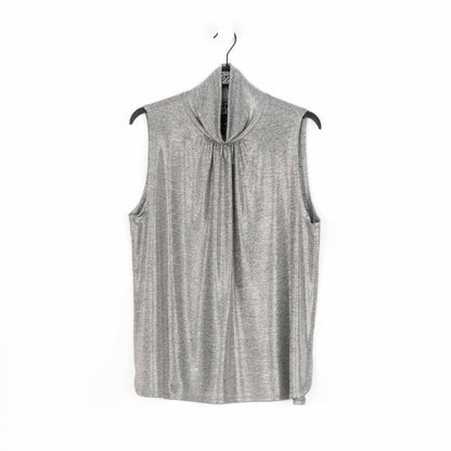 Glimmer Lamé - Sleeveless Pleated Detail Tank - Silver - Final Sale! | Clara Sunwoo
