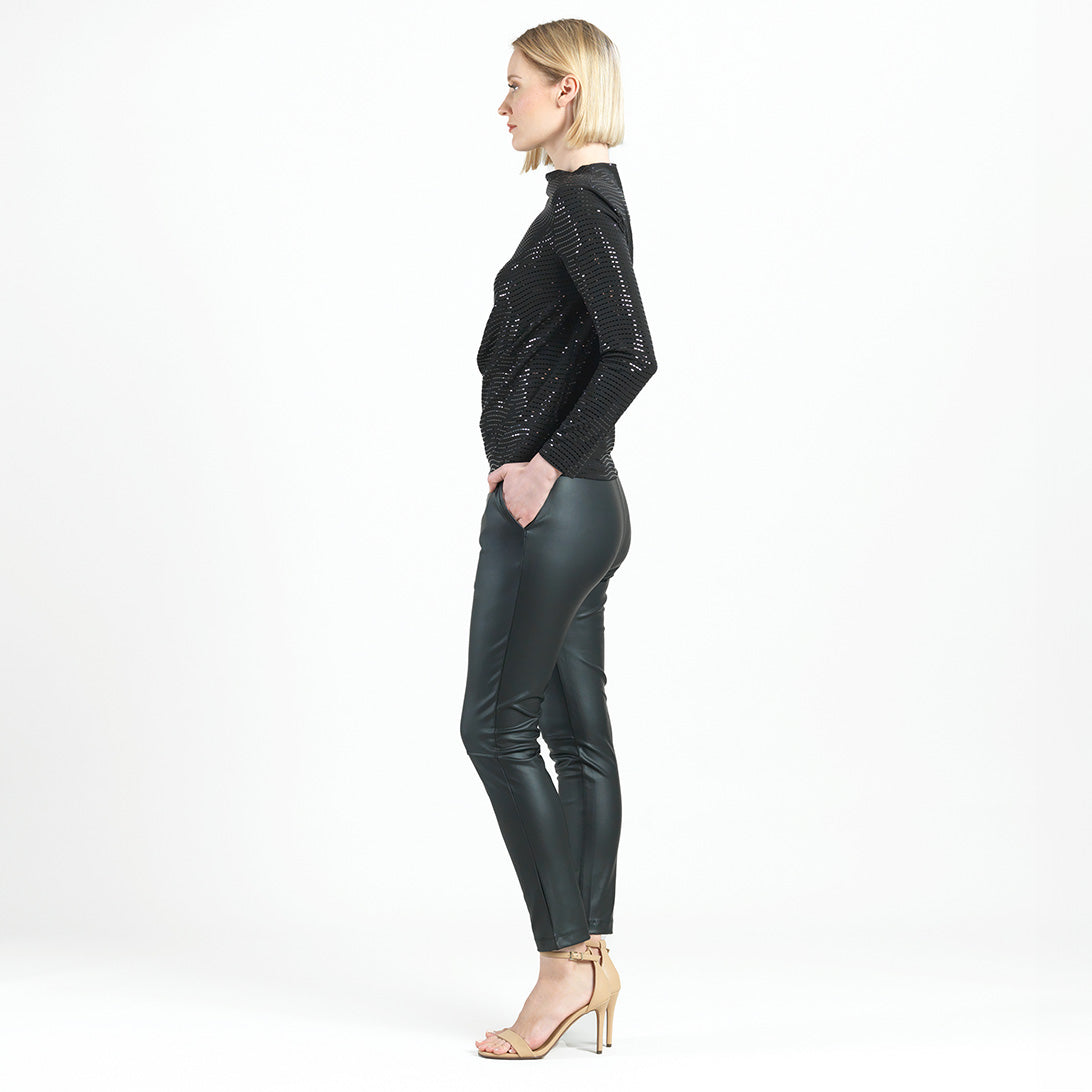 Shimmer Embellished - High Boat Neck Side Draped Top - Black - Final Sale! | Clara Sunwoo