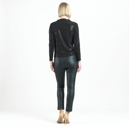 Shimmer Embellished - High Boat Neck Side Draped Top - Black - Final Sale! | Clara Sunwoo