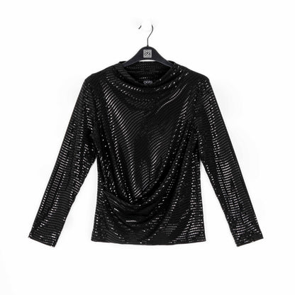 Shimmer Embellished - High Boat Neck Side Draped Top - Black - Final Sale! | Clara Sunwoo