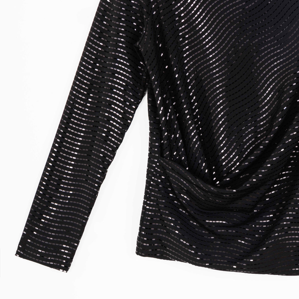 Shimmer Embellished - High Boat Neck Side Draped Top - Black - Final Sale! | Clara Sunwoo
