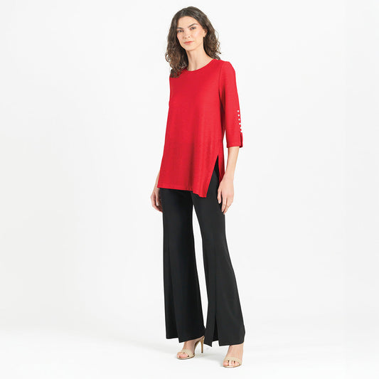Glimmer Speck - Pearl Cuff Asymmetrical Reverse Hi-Low Tunic - Red - Final Sale! | Clara Sunwoo