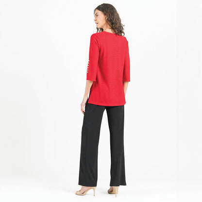 Glimmer Speck - Pearl Cuff Asymmetrical Reverse Hi-Low Tunic - Red - Final Sale! | Clara Sunwoo