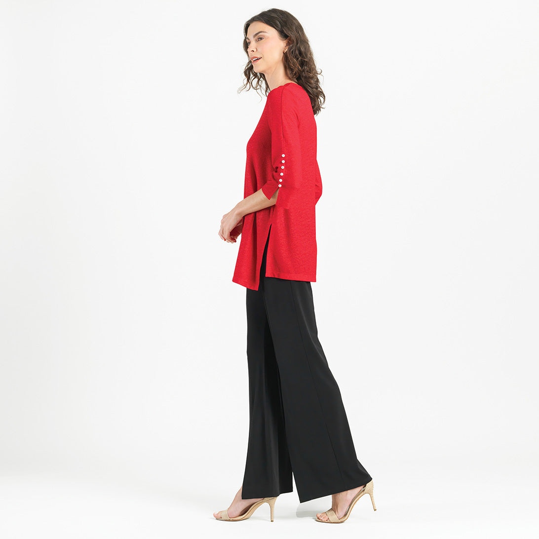 Glimmer Speck - Pearl Cuff Asymmetrical Reverse Hi-Low Tunic - Red - Final Sale! | Clara Sunwoo